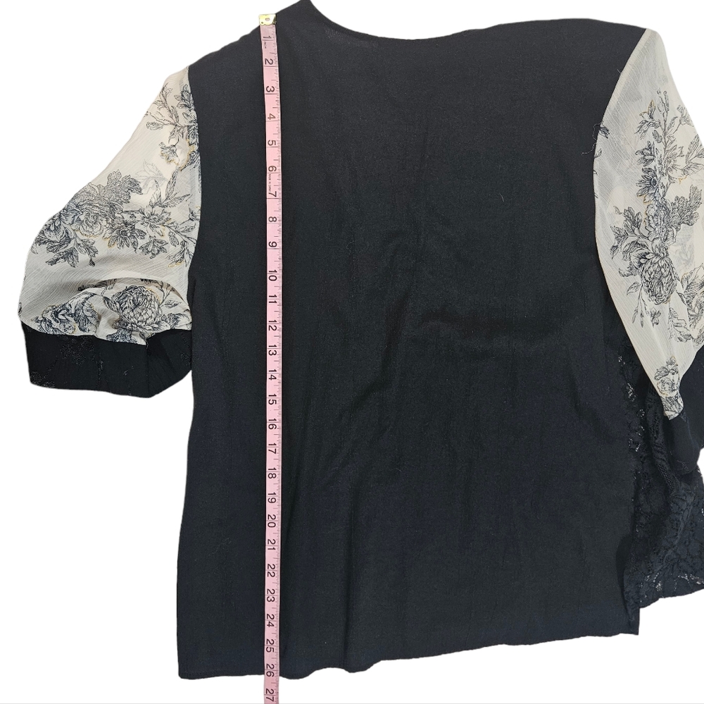 Vintage Spencer Alexis Black White Floral Lace Mixed Media Kimono Jacket Size XL - Picture 15 of 16